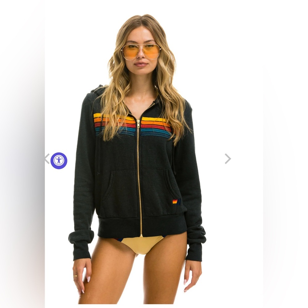 NWOT Charcoal Aviator Nation 5 Stripe Zip-Up Hoodie